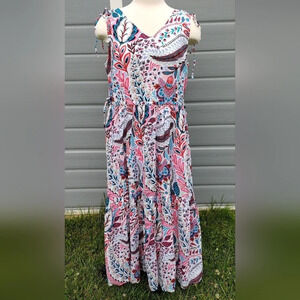 Talbots Voile Maxi Dress Size 14P Womens Multicolor Paisley Layered Cotton NWT